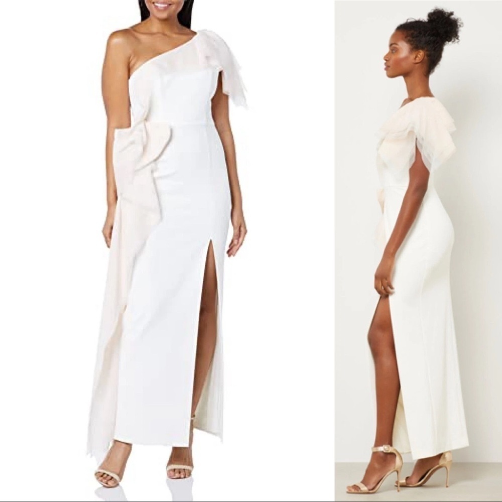 BCBGMaxAzria Womens Veronica Ruffle Gown Maxi Dress White Pink 8